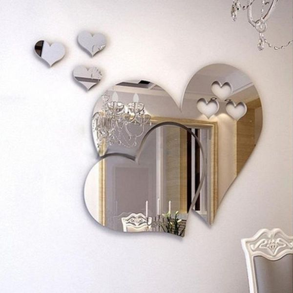 

mirrors 3d heart-shaped acrylic wall stickers self-adhesive mirror decal art removable wedding decoration kids room decor