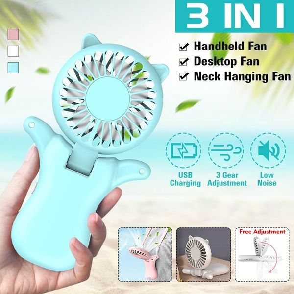 

electric fans 3 in 1 folding portable mini fan usb charging handheld cooling speed silent deskhanging neck pocket small