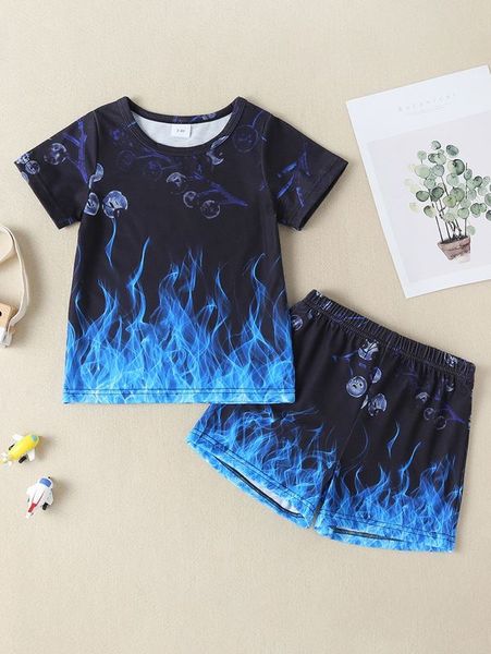 

toddler boys plant & fire print tee & shorts she, White