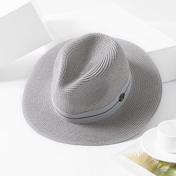 

adjustable simple women hats fashion beach flat brim all-match summer sun protection outdoor cap casual panama straw jazz, Blue;gray