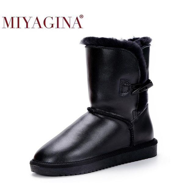 

boots 100% genuine cowhide leather snow natural fur botas mujer winter real wool shoes for women, Black