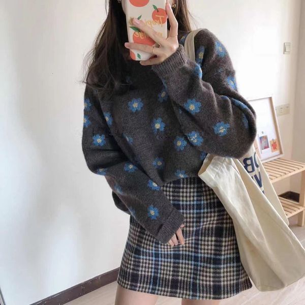 

sweater knit short women's fall and winter 2021 pullover loose college printed age reducing women, White;black