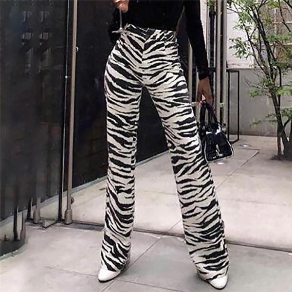 

zebra print trousers wide leg women pant high waist casual fleece office streetwear fashion, Black;white