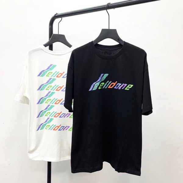 

letter bullet 21s rainbow summer screen new cursive printed cotton short sleeve t-shirt for lovers, Gray