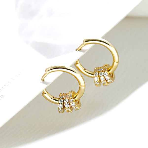 

hoop & huggie arlie dainty small zircon inlaid round circle earrings for women 925 sterling silver gold color earrrings fashion jewelry, Golden;silver