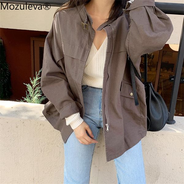 

spring summer women cotton and linen jacket casual pockets fashionable cargo thin coat female outerwear 210427, Black;brown