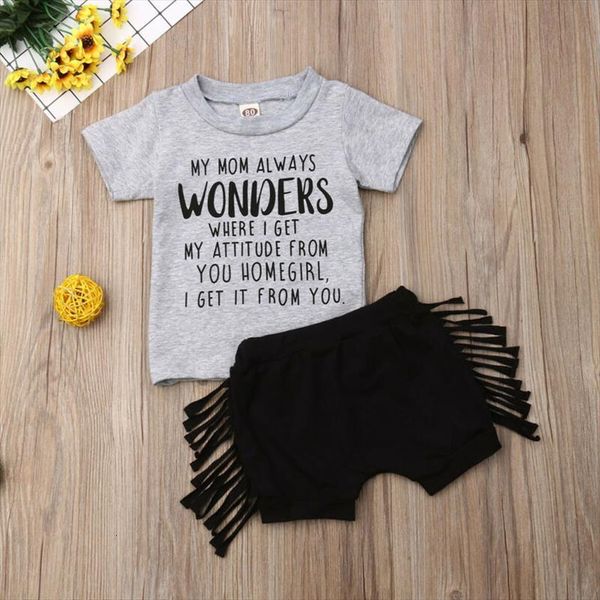 

summer fashion toddler kids baby girls t shirt tassel short pants outfits novelty set, White