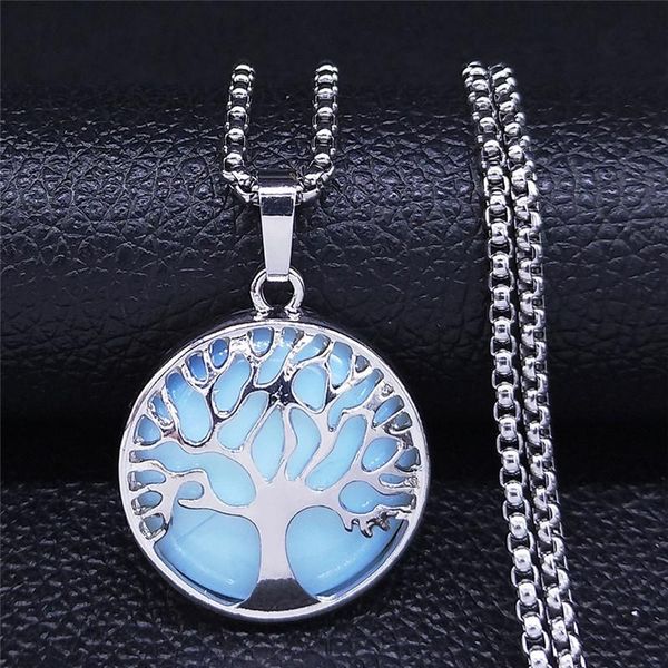 

bohemia tree of life moonstone stainless steel necklaces silver color chain necklace jewelry cadenas mujer nxs04 pendant