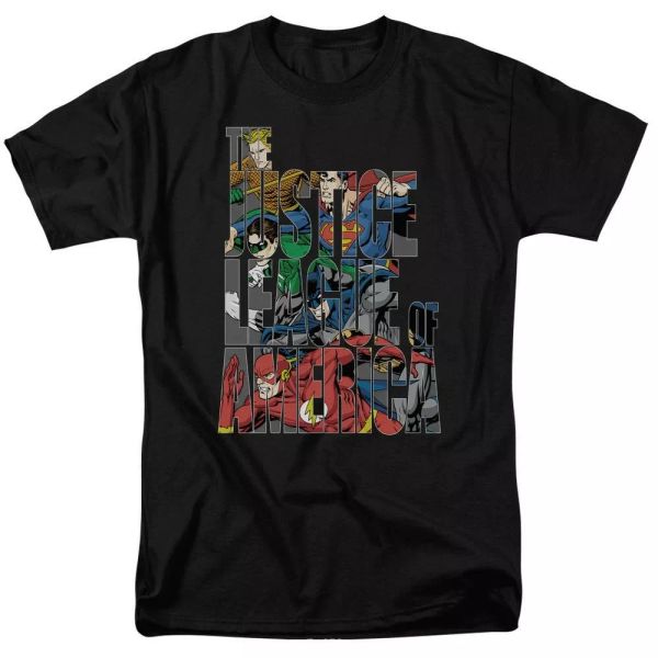 

justice league of america lettered league t-shirt dc comics sizes s-3x new, White;black