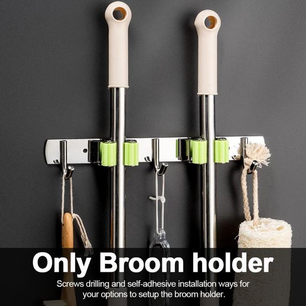 

hooks & rails broom holder storage mop organizer hanger wall mount heavy duty clip bathroom adjust automatically closet basement office