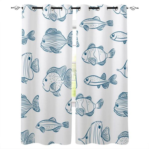 

fish blue water illustration curtains for living room bedroom modern home decoration window curtain kids supplies & drapes