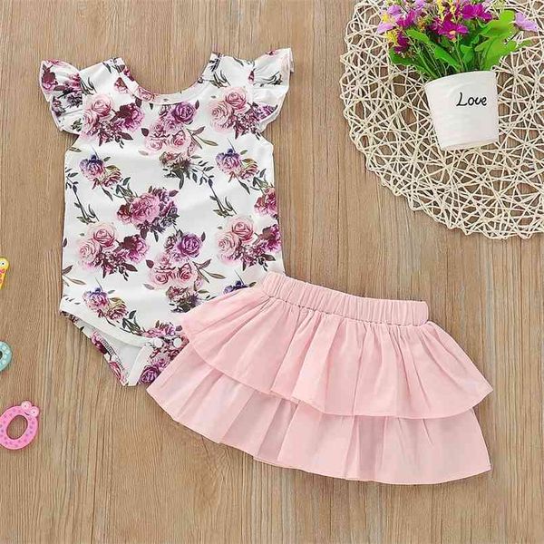 

baby girl's flower allover bodysuit and solid tiered skirt 210528, Red;yellow