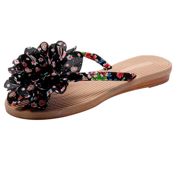 

fashion ladies flat with shoes bohemian women's flip flops ethnic style beach non-slip clip-toe slipper 2021 slippers, Black