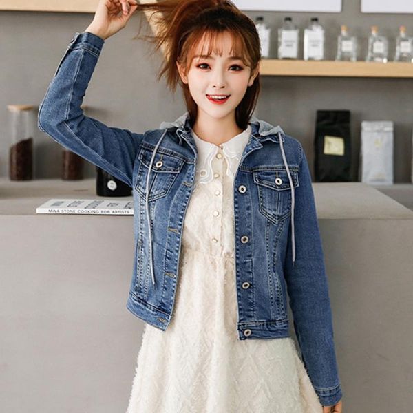 

women stretch denim jacket cool short solid color long sleeve slim fit caual female women's jackets, Black;brown