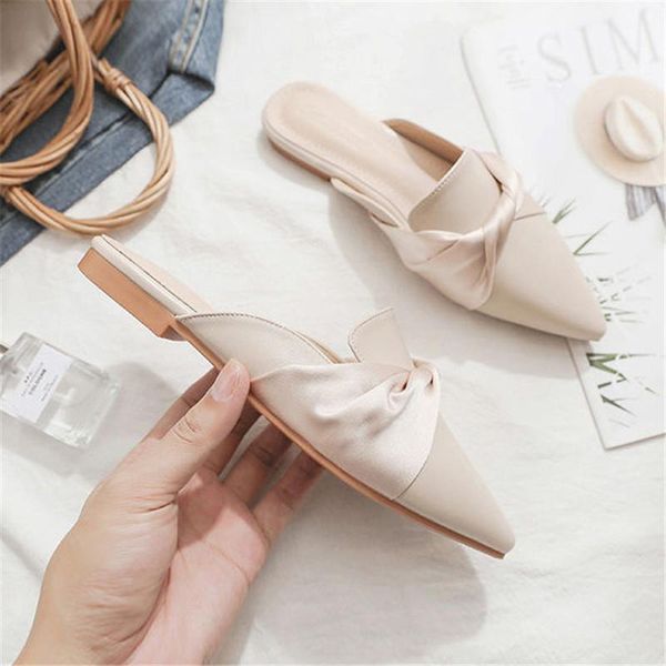 

slippers baotou half female one pedal lazy 2021 flat bottom pointed head wild to wear, Black