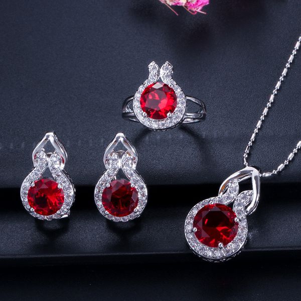 

selling bride set simple zircon jewelry necklace earring ring three pieces, Silver
