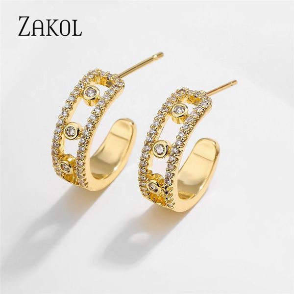 

hoop & huggie zakol korean fashion cubic zirconia semicircle earrings cute copper acsesoris for women party jewelry wholesale ep2937, Golden;silver