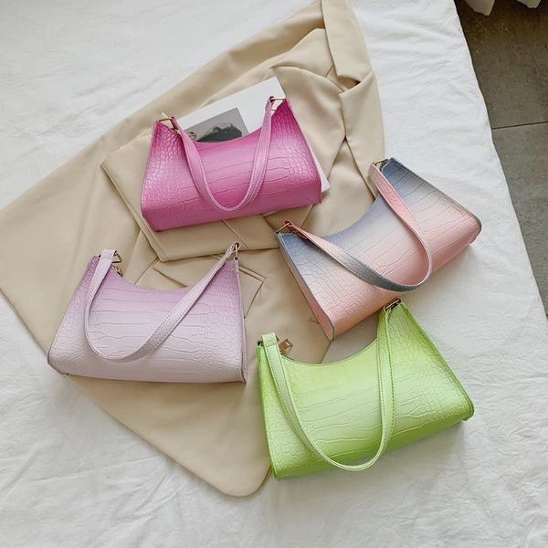 

evening bags fashion women pu leather alligator pattern gradient color shoulder underarm hobos bag ladies vintage zipper handbag tote purse