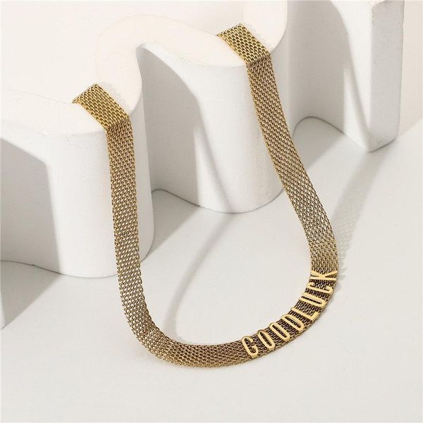

chokers hellolook goog luck choker for women korean fashion letter necklace aesthetic stainless steel gold 2021 trendy jewelry, Golden;silver
