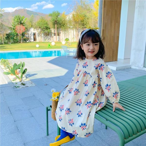 

spring for girls korean girl dress style baby cotton floral long sleeve kids cute all match casual dresses clothing, Red;yellow