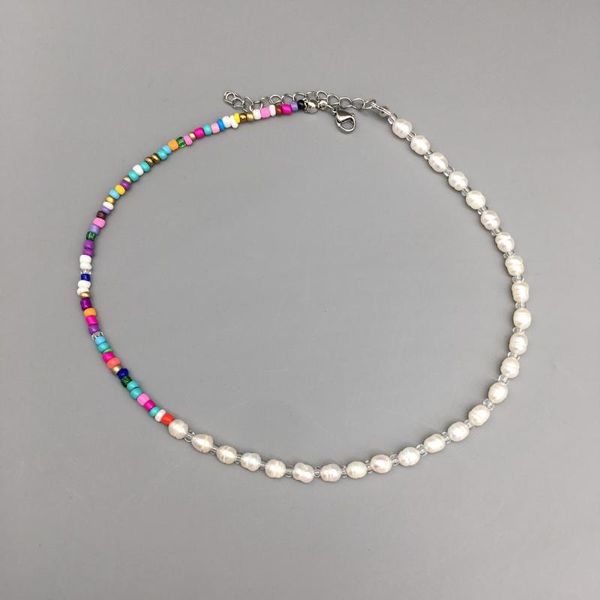 

chokers 2021 bohemian multi-color glass beads freshwater pearl necklace for women girls fashion female choker jewelry drop, Golden;silver