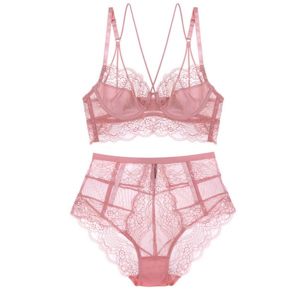 

bra set underwear women's thin lace gathered suit 18406, Red;black
