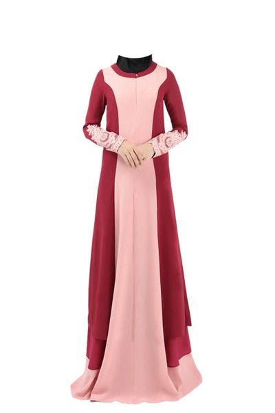 

ethnic clothing muslim dress women color matching plus size women's robe embroidered malaysia fashion abaya turkey dubai, Red
