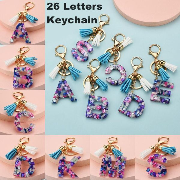 

keychains zoshi 26 letters tassel for women gradient petal acrylic key chain bag charm love gift pendant ring holder, Silver