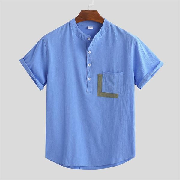 

men's casual shirts fashion short sleeve solid button down summer linen cotton shirt, White;black