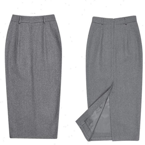 

plus size 5xlautumn winter women skirts woolen high waist ol slim long pencil, Black