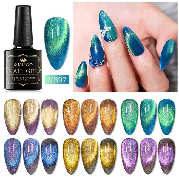 

nail gel msruioo 8ml 9d cat eye hybrid varnishes soak off smoothie wide eyes magnetic polish bright silver uv, Red;pink