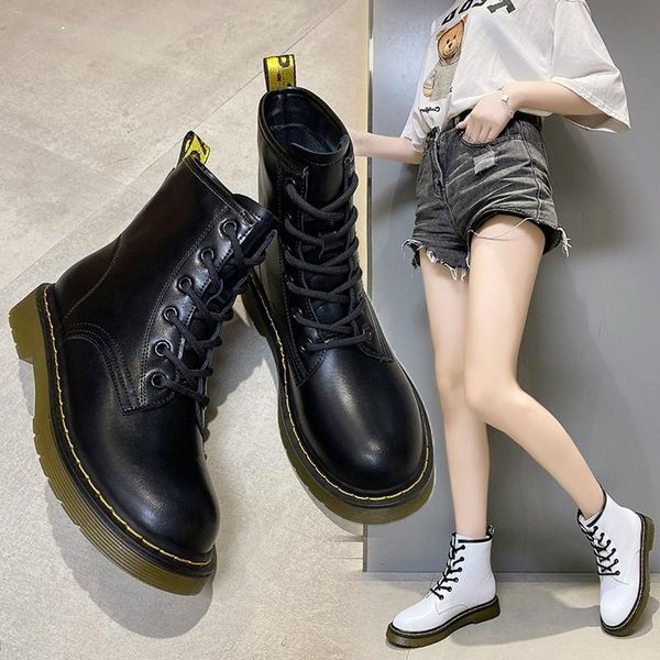 

boots short tube 2021 korean fashion round toe strap flat bottom british style all-match nude women's shoes, Black