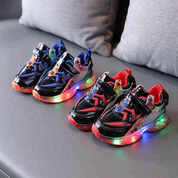 

baby shoes spring and autumn children's sports boys' cartoon light-emitting girls' casual for small, Black