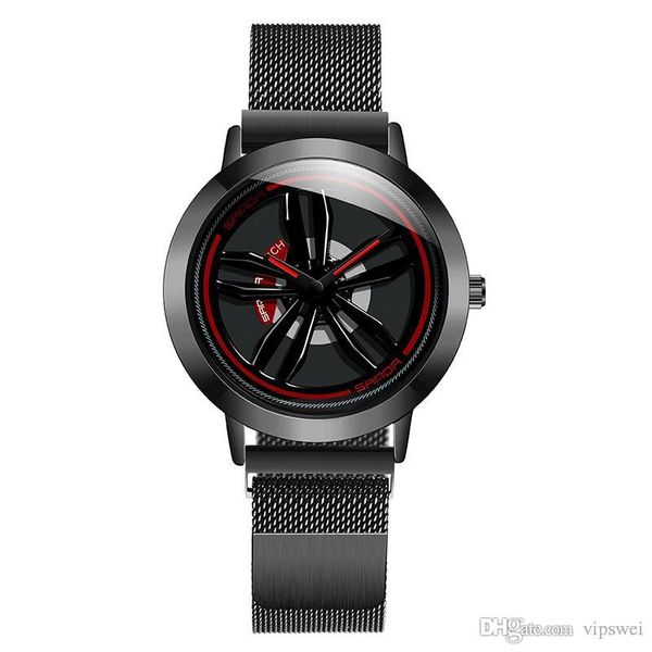 Orologio al quarzo per auto sportive di moda Cool Men Orologi casual prepotenti Orologio a forma di pneumatico impermeabile Ruota Gyro Orologio da polso Lusso di alta qualità