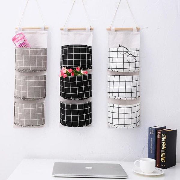 

storage bags 3 pockets cotton line hanging handbag organizer for wardrobe wall grid sundries bag door clear sundry shoe