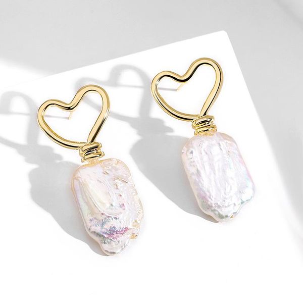 

dangle & chandelier big baroque pearl pendant love heart earrings for women fashion golden elegant accessories s925 pins jewelry hanging, Silver