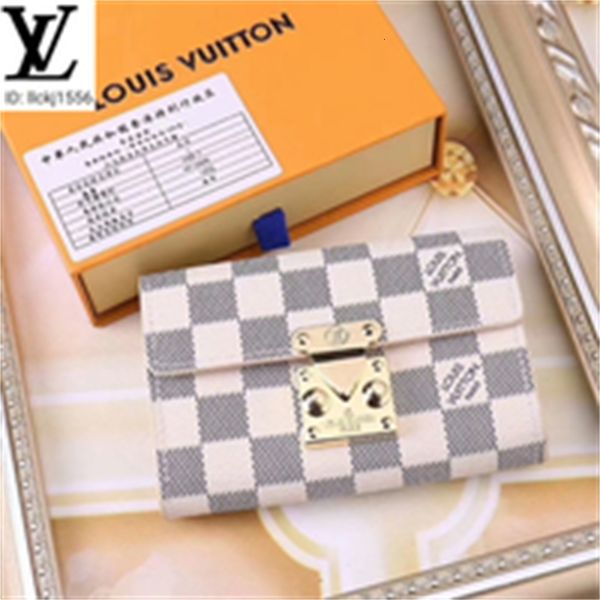 

card brand designer luxury m57800 white check flap wallet men real leather long chain wallets compact purse clutches evening key holders, Red;black