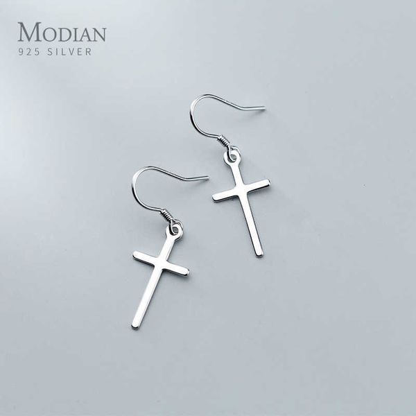 

classic 925 sterling silver fashion simple cross drop hook earring for women dangle fine jewelry design 210707