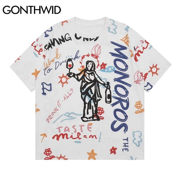 

t-shirts hip hop funny graffiti print tshirts streetwear summer harajuku fashion loose cotton short sleeve tees 210602, White;black