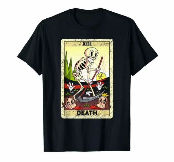 

r1 grim reaper death funny tarot card number xvii vintage black t-shirt s-6xl, White;black