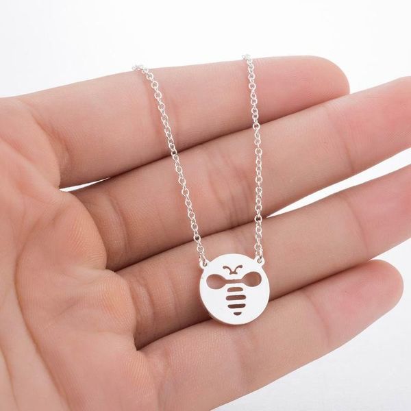 

fashion hollow bee necklaces women's stainless steel insect round pendant, Silver