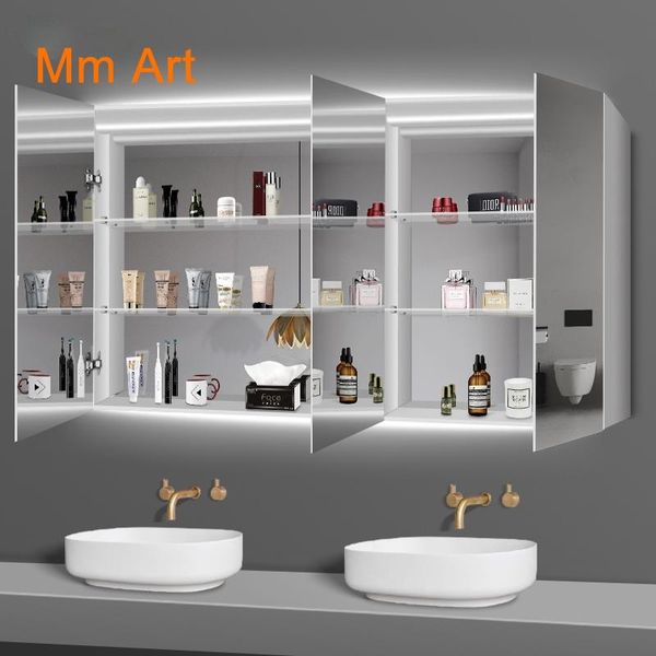 

mirrors bathroom cabinet alumimum with light smart mirror washstand hand washing washbasin anti-fog shelf