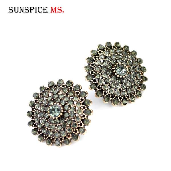 Stud SUNSPICEMS Vintage Arabisch Grau Strass Ohrring Für Frauen Böhmen Ethnische Hochzeit Schmuck Runde Punk Großhandel