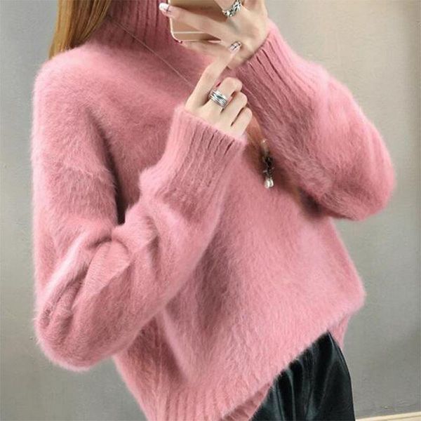 

women's sweaters winter fuzzy sweater mink cashmere thick slim for women soild colors pull femme loose pullover fluffy, White;black