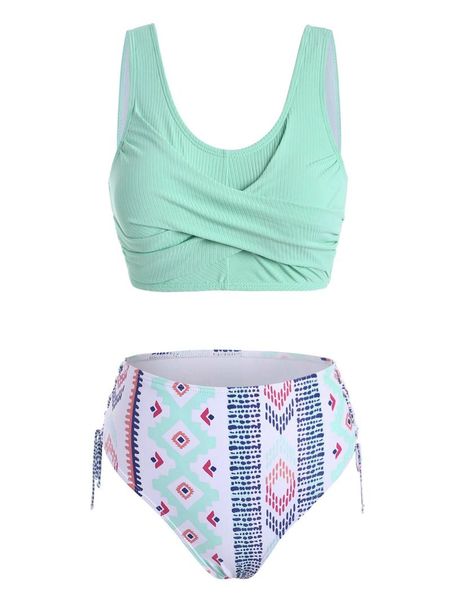 

one-piece suits two-piece tankini ribbed twist geometric printed swimwear