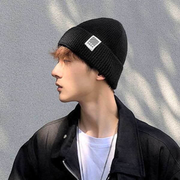 

designer fashion brand autumn and winter men's hip hop wool warm cotton cold hat black knitted man, Blue;gray