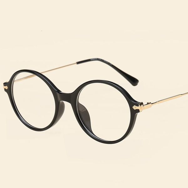 

men women myopia eyeglasses frame round goggles retro fashion optical eyewear trendy vintage tr90 ultralight glasses sunglasses frames, Black
