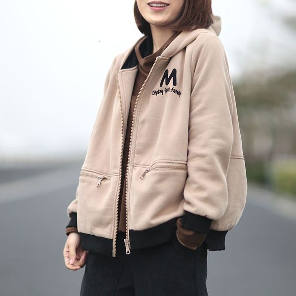 

women's hoodies & sweatshirts autumn winter arts style women long sleeve loose all-matched casual embroidery letter oversized hoodie m4, Black