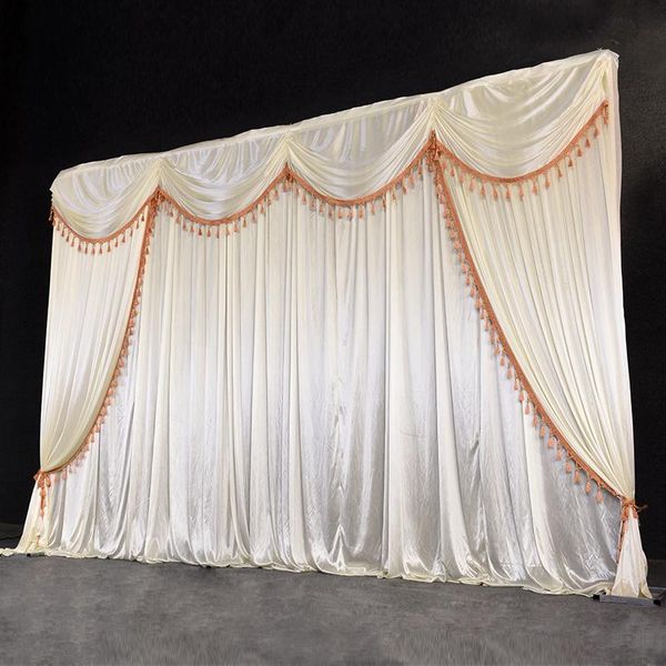 

party decoration ice silk chiffon fabric wedding backdrop with swags and tassel drape curtain for stage event birthday