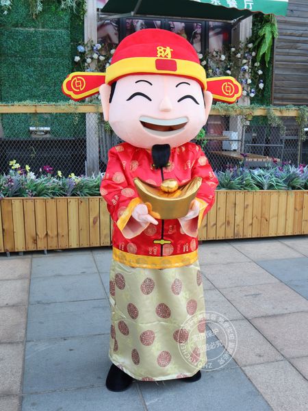 Trajes da mascote do ano novo chinês deus da fortuna traje para adulto tamanho deus da riqueza traje da mascote trajes de ano novo